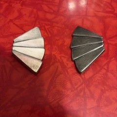 Vintage Silver Color 2” Clip-On Earrings Fan Shape Art Deco Modern MCM