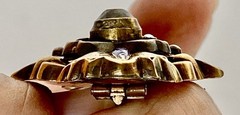 Antique 10K Yellow Gold Blue Enamel, Seed Pearls, Paste Diamond 7.3 grams 1-5/8″