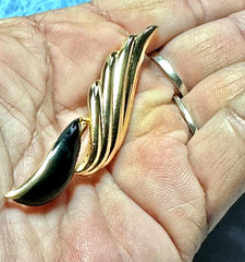 Vintage Gold and Black Enamel Wing Brooch/Pin