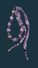 Vintage Purple Silk Wrapped Bead Necklace White Swirl Silver Tone Spacers 22″