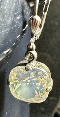 Vintage Glass Opal Rhinestone Silver tone Pierced Earrings, dangles 1.25″
