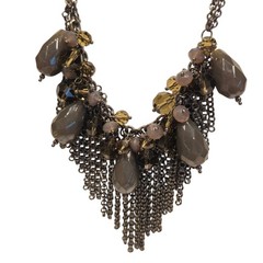 Lia Sophia Fringe Chains Glass & Acrylic Beaded Chunky Statement Boho Necklace