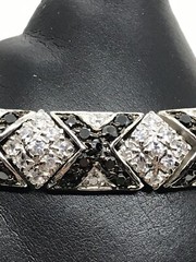 Vintage Silver tone Onyx & Clear Cubic Zirconia X Design Tennis Bracelet 7″