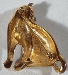 Vintage Siamese Cat Brooch Gold Tone Enamel Diamante Eyes 1970s