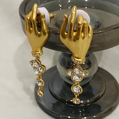 Schiaparelli Gold Hand Crystal Drop Stud Earrings