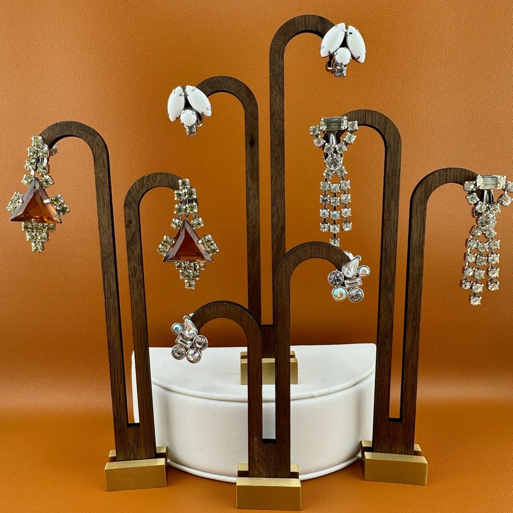 Vintage Rhinestone Earrings Lot Art Deco Style Dangle Climber Some Signed