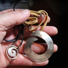 2 1970’s-1980’s Hippie Sterling Silver & Leather ETERNITY CIRCLES Necklaces LOT