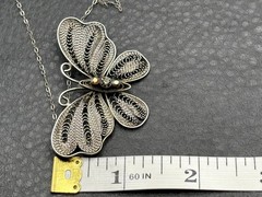 Sterling Silver Filigree Butterfly Pendant Necklace w/ Aurora Borealis