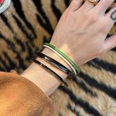 S Set of 4 Vintage Metal and Black, White, and Green Enamel Bangle Bracelets