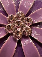 Vintage Purple Metal Flower Brooch Pendant Signed Best Diameter 2.0”