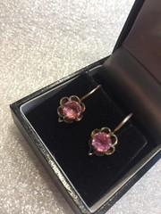 Earrings Vintage Soviet Silver 875 Russian USSR pink corund labr gold plated