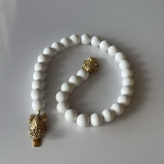 Rare 1974 Mimi di Niscemi Frog Clasp White Bead Choker Necklace Signed Vtg