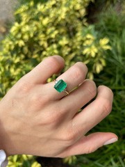 3.90 Ct Natural Emerald Art Deco Vintage Engagement Ring 14K Yellow Gold Over