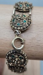 Antique Dutch 833 Silver Filigree Bracelet Green Glass Art Deco S-Hertogenbosch