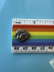 Victorian Puffy Heart Peacock Bird Sterling Silver Charm Pendant .8g