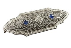 Krementz 10K White Gold Sapphire & Diamond Art Deco Filigree Broach DIANA LINE