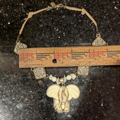 Vintage Carved Resin Elephant Necklace Signed JS, Joann She Choker Style