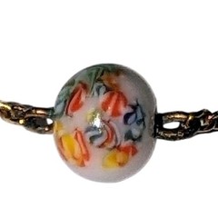 Vintage Dainty Gold Tone Choker Chain Hand Painted Floral Beads 14 Inches