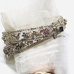 Vintage Sterling Silver Gold Clad Multi Color Stone Bracelet 7 1/4”