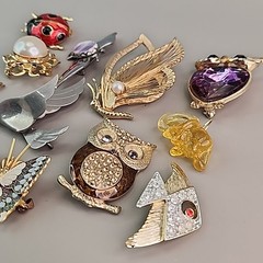 Vintage Animal Brooch Lot of 11 Monet Brooks Birds Deer Bugs Owl