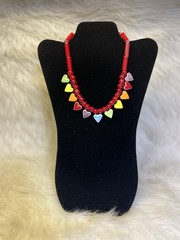 Vintage Flying Colors Ceramic Rainbow Heart Necklace 16” Pride Red Beads
