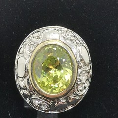 Vintage 2-tone Renaissance Revival Peridot Clear Cubic Zirconia Pierced Earrings