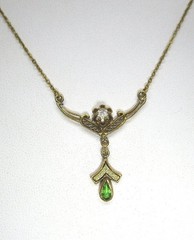 Victorian Gold Plate Lavalier Pendant Necklace w Glass Sets 2.0 grams