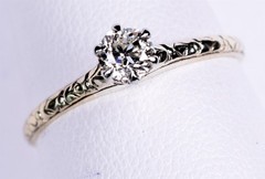 Antique 2 Tone 14K Gold Solitaire Diamond Engagement Ring Size 6 3/4