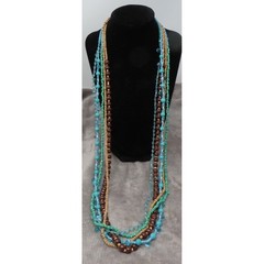 Vintage Boho Chic Wood /Plastic Beads Multi Strand Necklace Funky Multicolor 33″