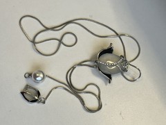 Vintage Silver Bolo Slide Necklace Flower Chain Lariat Rhinestone 32”