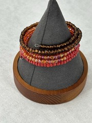 Multicolor Beaded Memory Coil Bracelet Orange Brown Red Iridescent