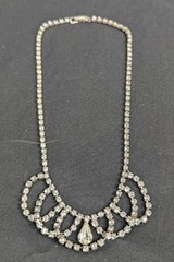 Women’s Vintage Silver Tone Rhinestone Mid Century 14″ Choker Swag Necklace