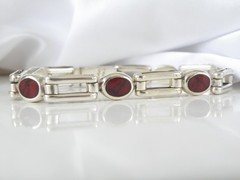 Vintage Sterling Silver 925 Jasper Station Chunky Taxco Mexico Bracelet 8″