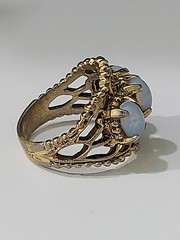 Vintage 18K Gold Plated 3 Stone Faux Fire Opal Three Stone Gold Tone Ring Size 6
