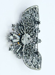 Dark Silver Tone & Multicolor Rhinestones Brooch Vintage