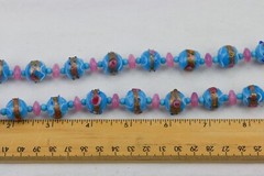 Sky Blue Cake Bead Necklace with Glass Bead Spacers, Closed Single Strand, 132gr