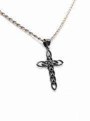 Sterling Silver Celtic Cross Pendant – Metallic Black Textured Necklace