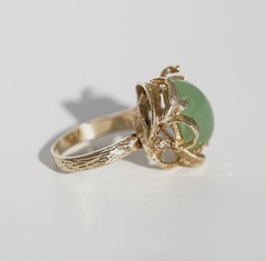Vintage 10k Solid Gold Natural Untreated Apple Green Jadeite Jade Diamond Ring