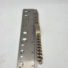 Signed Richard Kalbe Nickel Silver ID Bracelet Bar & Chain Worn Gold Wash John