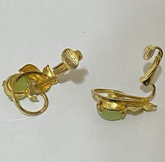 Signed Vintage 1/20 12K GF Green Jade Earrings Artist A. S. JJJ Clip On medium