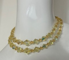 Vintage Yellow Aurora Borealis Crystal Necklace and Dangle Earrings Set