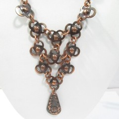 Copper and Pewter Mixed Metal Pendant Vintage Necklace Mid Century Modern