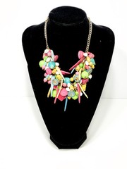 Vintage Festive Colorful Chunky Beaded Plastic & Wood Statement Charm Necklace