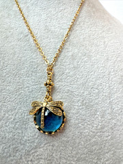 Gold Chain Minimalist witchy boho Blue glass crystal dragonfly Pendant Necklace