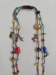 Handcrafted Boho Fun Chunky Glass Beads Charms Long Necklace New NWOT 34″ Fish