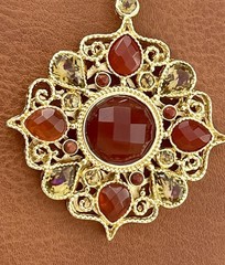 JTV Beria Collection Bronze 18 kt Ornate Scrollwork Carnelian Pendant Necklace