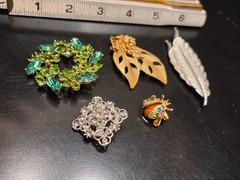 Vintage To Now Goldtone SIlvertone Leaves Rhinestone Flower Brooch Lot 293-163