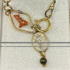 Vintage 12k Gold Filled Pocket Watch Chain FOB, Dog Clip, + RED BRANCH CORAL