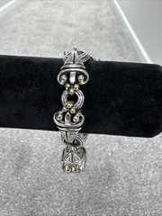 Vintage Pewter Distinctive Scroll Design with Gold Tone Accents 7” Bracelet 37 G