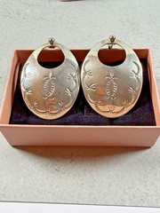 Vintage Sterling Silver Oval Etched Pierced Earrings South Western